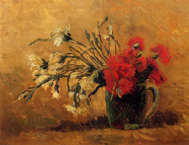 Vase with Red and White Carnations on a Yellow Background.jpg